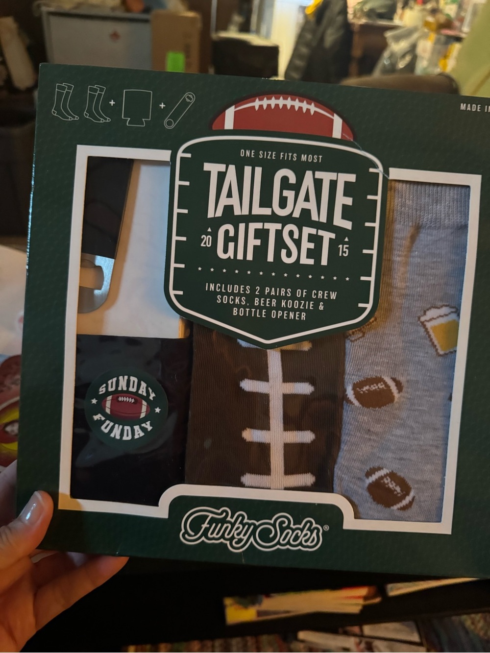 Tailgate Gift Set - Brown & Gray Football Crew Socks (Men)